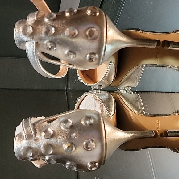 NWB Charles David , silver w/ rhinestones sz 5 kitten heels and ankle buckles - Picture 6 of 8